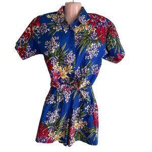 Vtg Y2k Byer California Shirt Shorts Medium Floral Button Up Elastic Back Resort